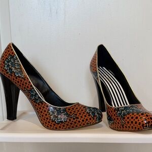 Oh Deer! Orange and Black Patterned Heels